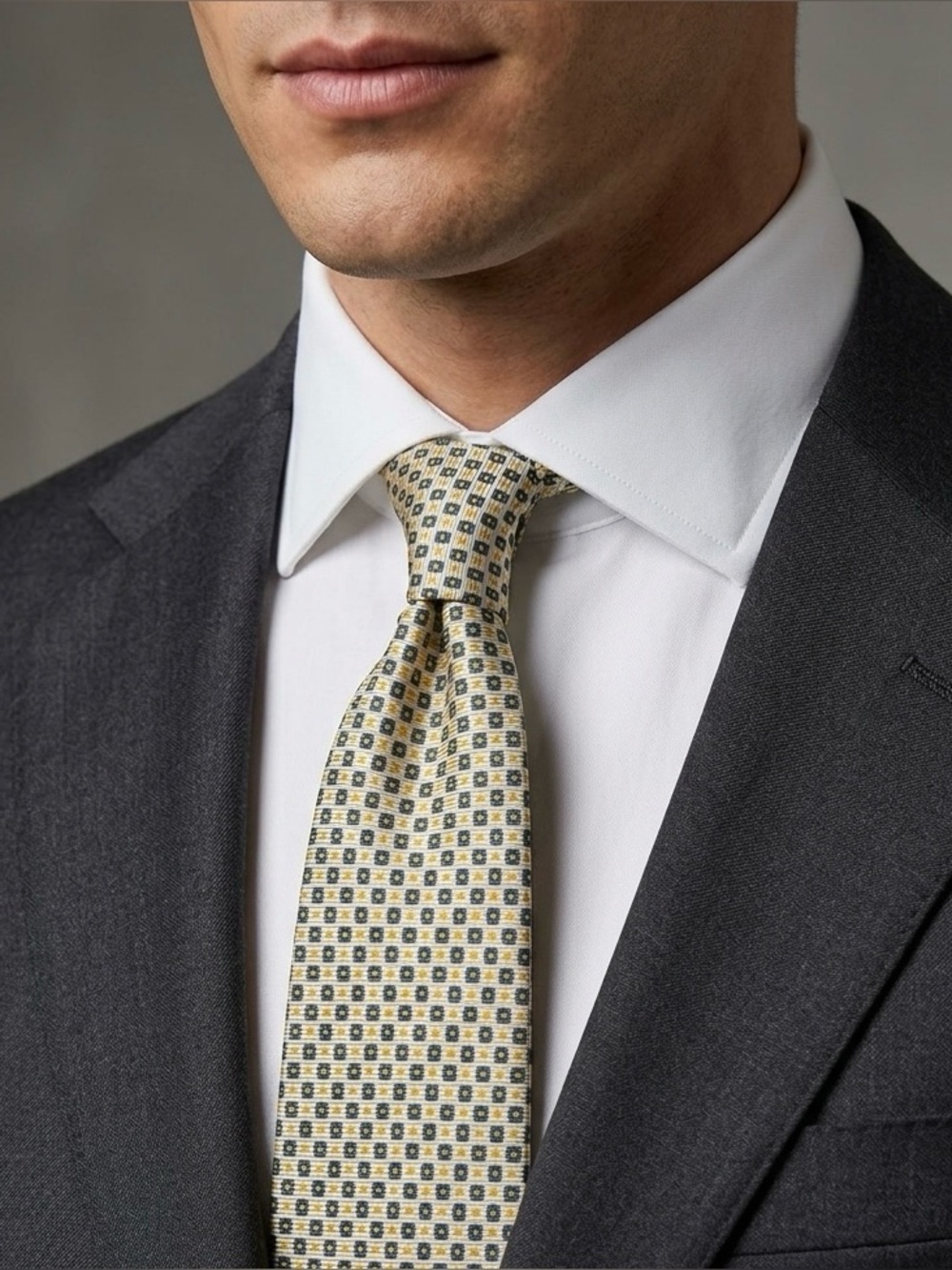 Nicky Milano Silk Tie Handmade Italy Gold Navy Blue Geometric Neat Jacquard